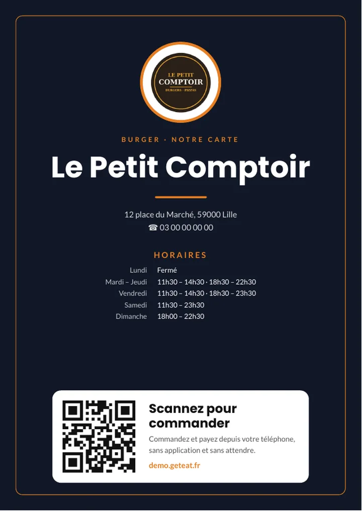 Modèle de menu de restaurant PDF : format a5, style moderne